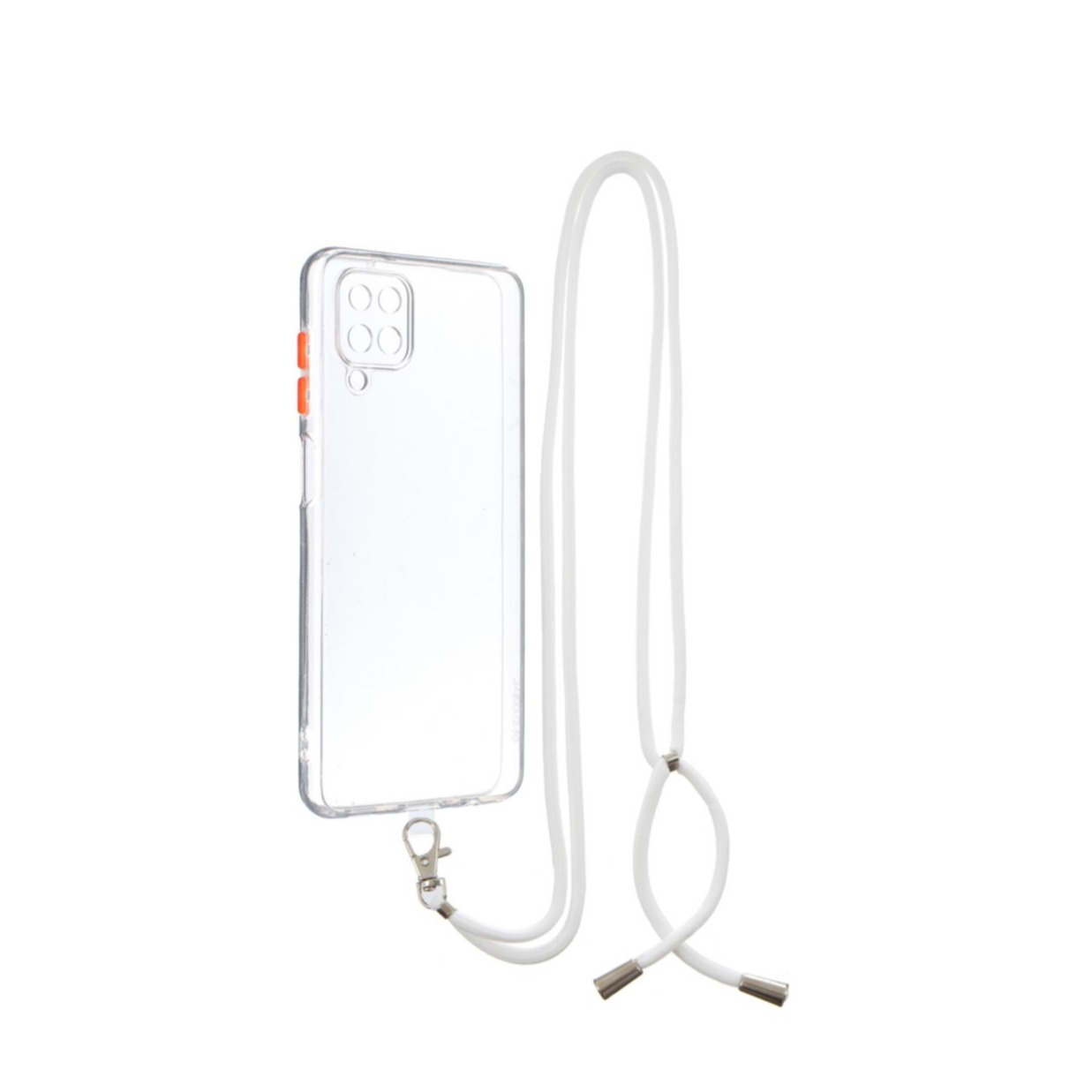 Image of Samsung Galaxy A12 Hybrid Hülle TPU Bumper Acryl Rückseite + Necklace Handykette (150cm) - Transparent / Weiss bei Apfelkiste.ch