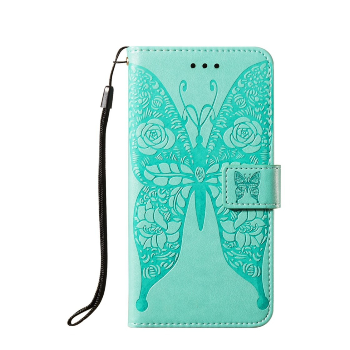 Image of Samsung Galaxy A32 5G Leder Tasche Flip Cover Schmetterling - Türkis bei Apfelkiste.ch