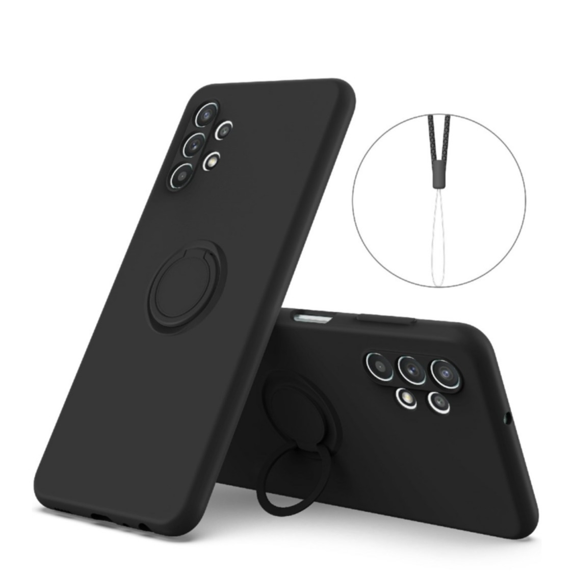 Image of Samsung Galaxy A32 (4G) Silikon Case Hülle + Magnetischer Kickstand Haltering - Schwarz (Matt) bei Apfelkiste.ch