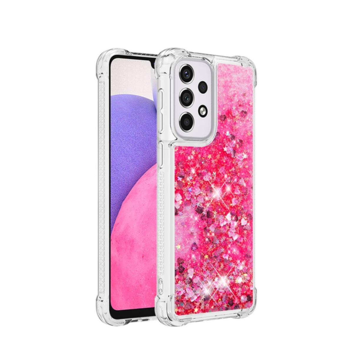 Image of Samsung Galaxy A33 5G Hardcase Hülle mit Air Cushion Fallschutz Liquid Case Glitzer Herzen - Pink / Transparent bei Apfelkiste.ch