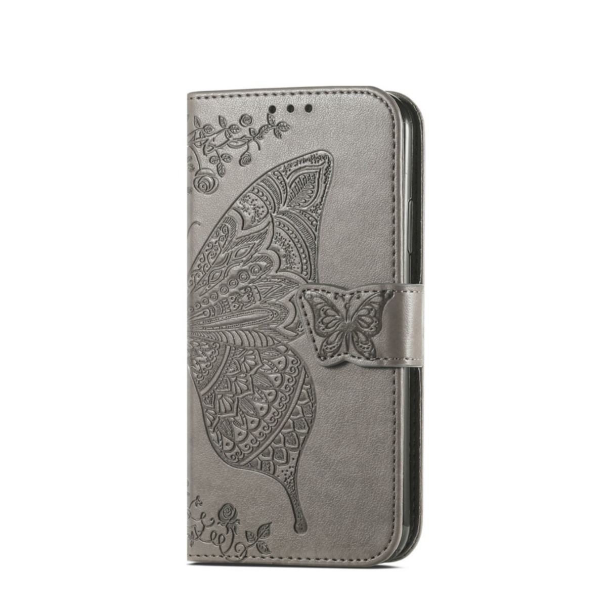 Image of Samsung Galaxy A33 5G Leder Tasche Flip Cover Schmetterlinge Imprint - Grau bei Apfelkiste.ch