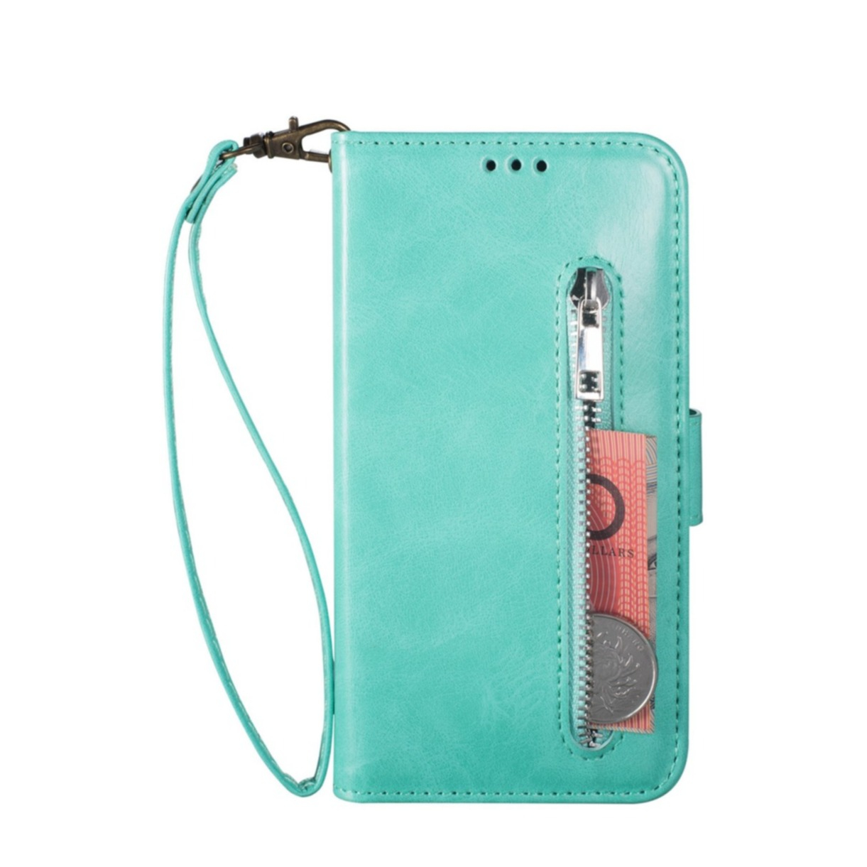 Image of Samsung Galaxy A33 5G Leder Tasche Flip Cover mit Reissverschluss - Türkis bei Apfelkiste.ch