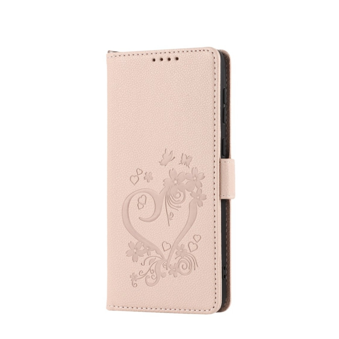 Image of Samsung Galaxy A33 5G Leder Tasche Litchi Look mit Herz Imprint - Roségold bei Apfelkiste.ch