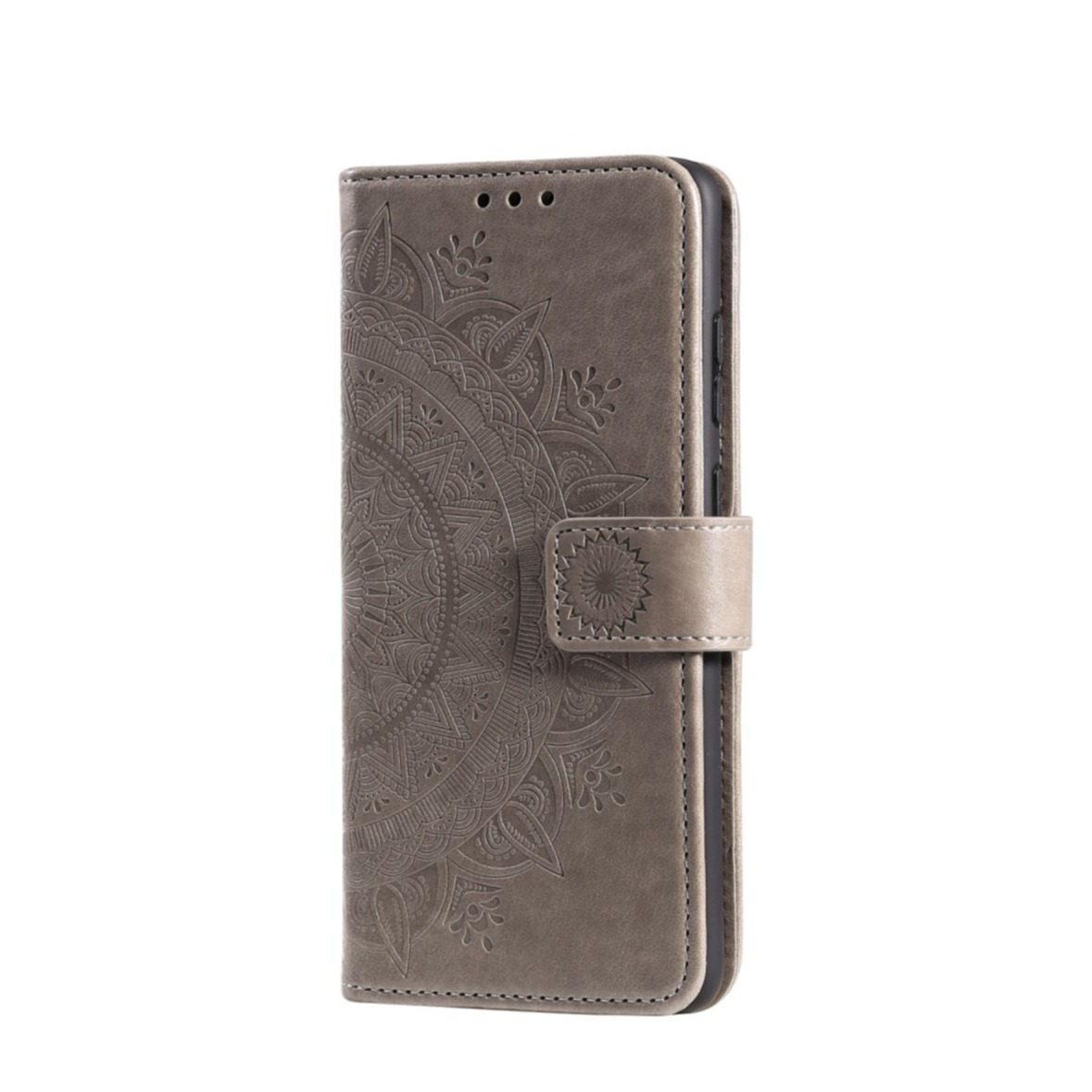 Image of Samsung Galaxy A33 5G Leder Tasche Wallet - Mandala Flowers - Grau bei Apfelkiste.ch