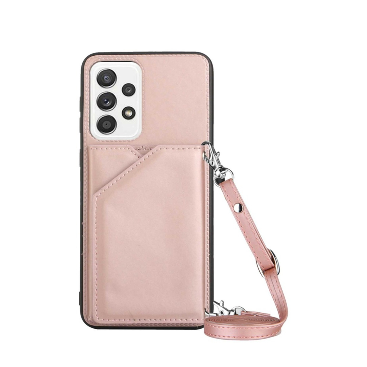 Image of Samsung Galaxy A33 5G Necklace Leder Schutz Hülle mit Kartenfächer + Handykette (150cm) - Roségold bei Apfelkiste.ch