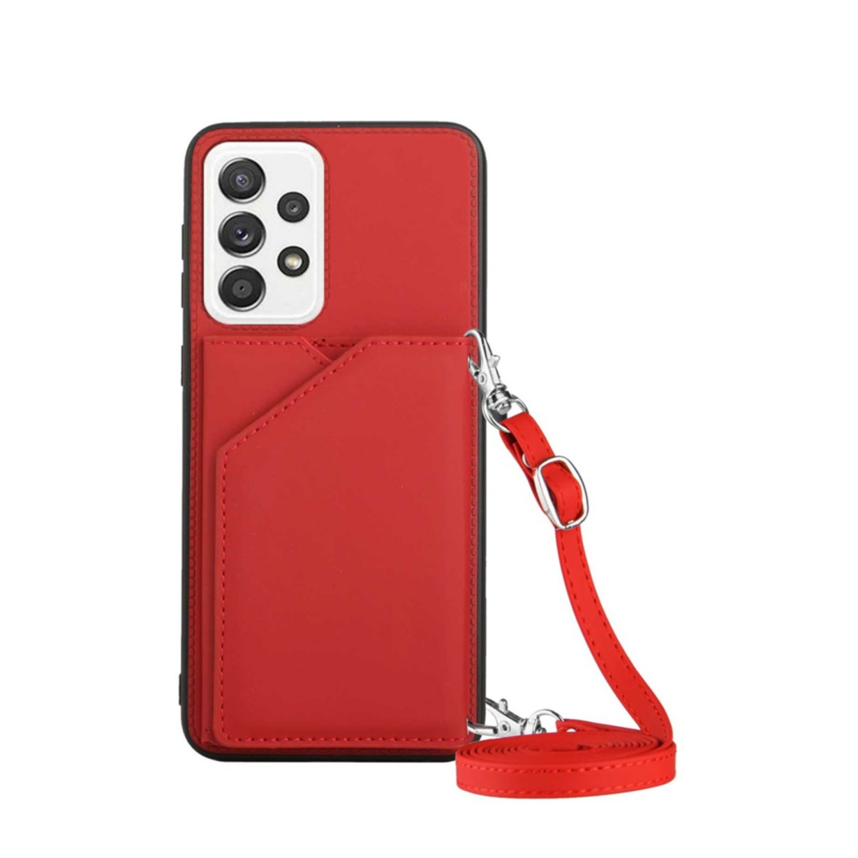 Image of Samsung Galaxy A33 5G Necklace Leder Schutz Hülle mit Kartenfächer + Handykette (150cm) - Rot bei Apfelkiste.ch