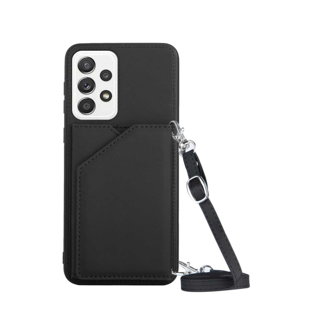 Image of Samsung Galaxy A33 5G Necklace Leder Schutz Hülle mit Kartenfächer + Handykette (150cm) - Schwarz bei Apfelkiste.ch