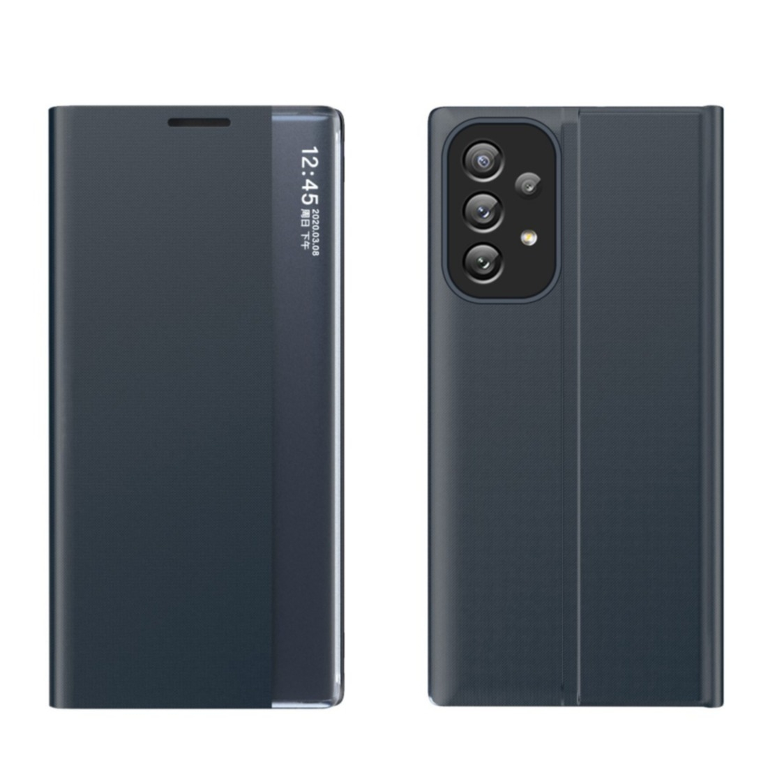 Image of Samsung Galaxy A33 5G Stoff Tasche Smart View Flip Cover - Dunkelblau bei Apfelkiste.ch