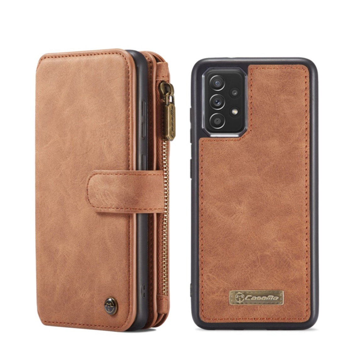 Image of Caseme - Samsung Galaxy A52s 5G / A52 (5G) Echtleder Tasche Brieftasche (Wallet) + Kartenetui + Magnet Leder Case - Hellbraun bei Apfelkiste.ch