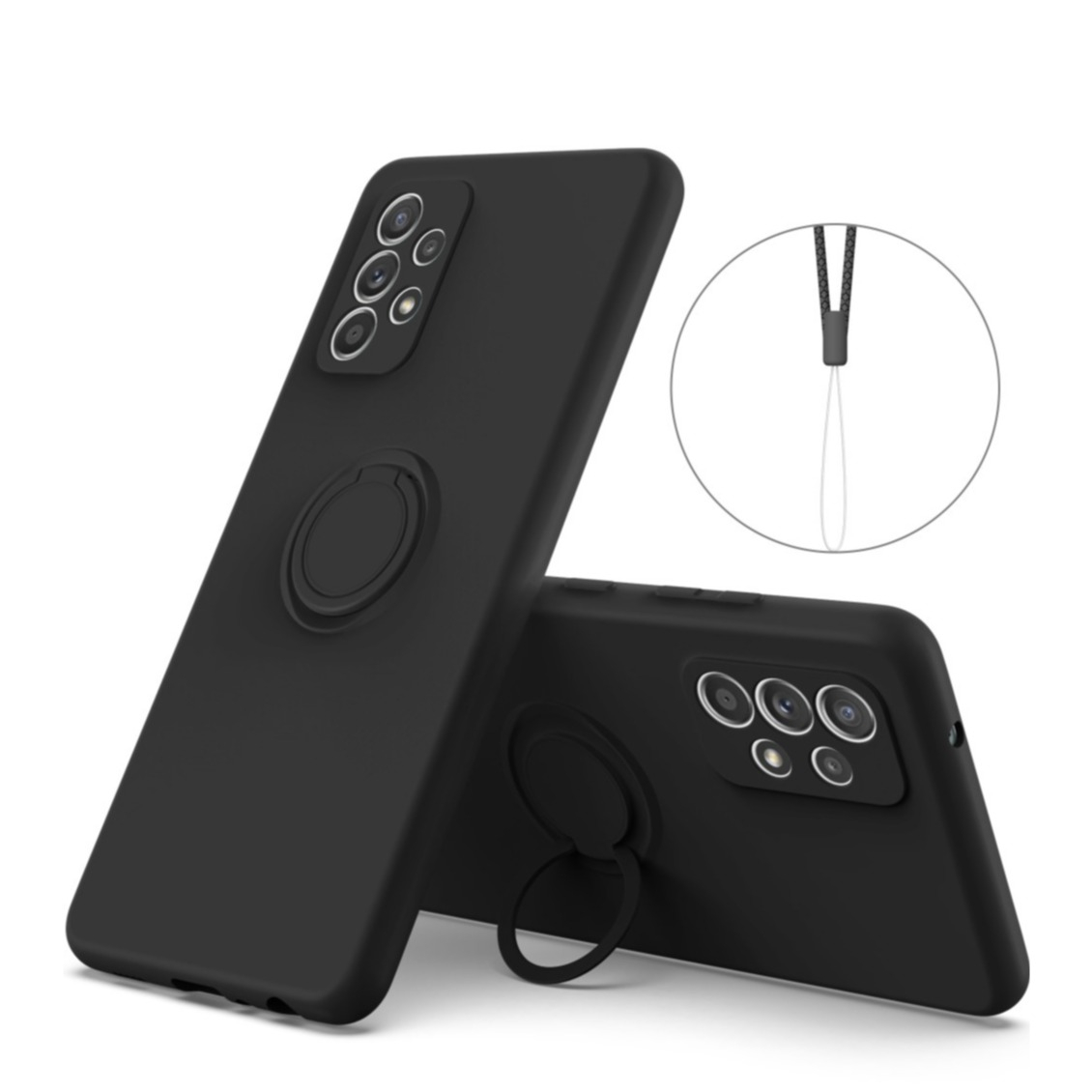 Image of Samsung Galaxy A52s 5G / A52 (5G) Silikon Case Hülle + Magnetischer Kickstand Haltering - Schwarz (Matt) bei Apfelkiste.ch