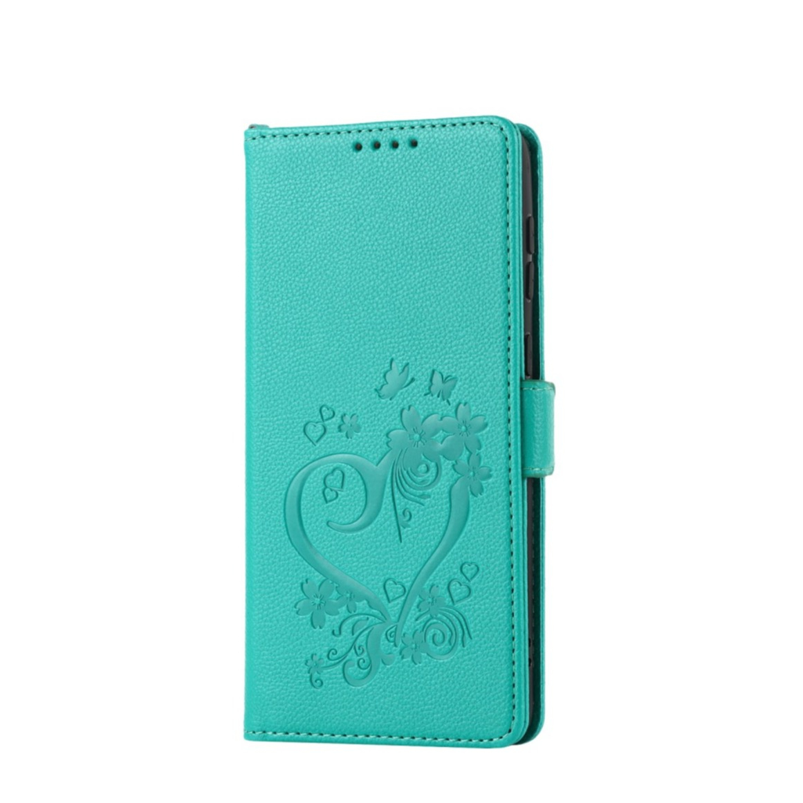 Image of Samsung Galaxy A53 5G Leder Tasche Litchi Look mit Herz Imprint - Türkis bei Apfelkiste.ch