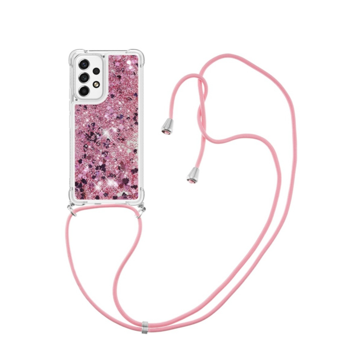 Image of Samsung Galaxy A53 5G Necklace Gummi Hülle Liquid Glitzer + Handykette (130cm) - Pink / Roségold bei Apfelkiste.ch