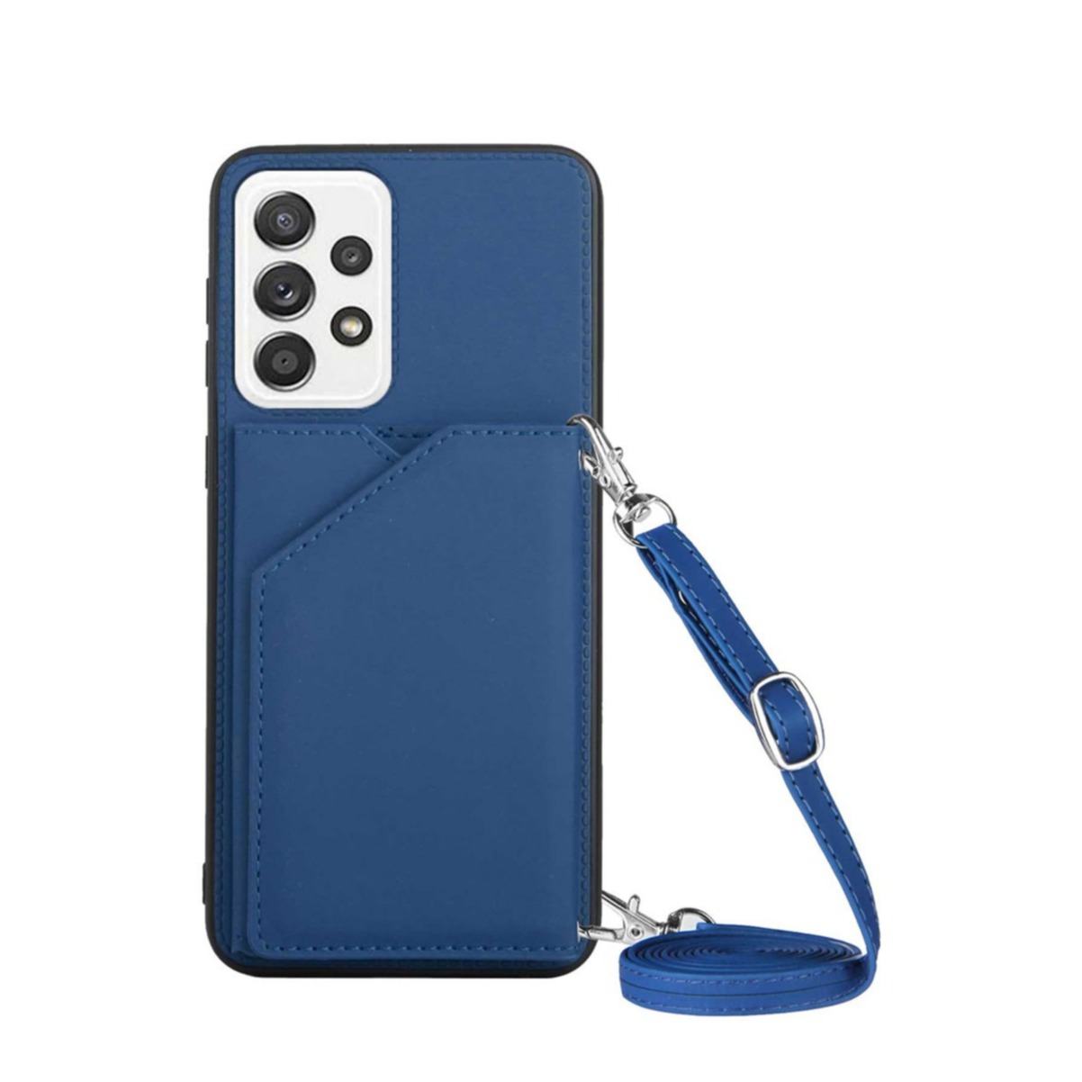 Image of Samsung Galaxy A53 5G Necklace Leder Schutz Hülle mit Kartenfächer + Handykette (150cm) - Blau bei Apfelkiste.ch
