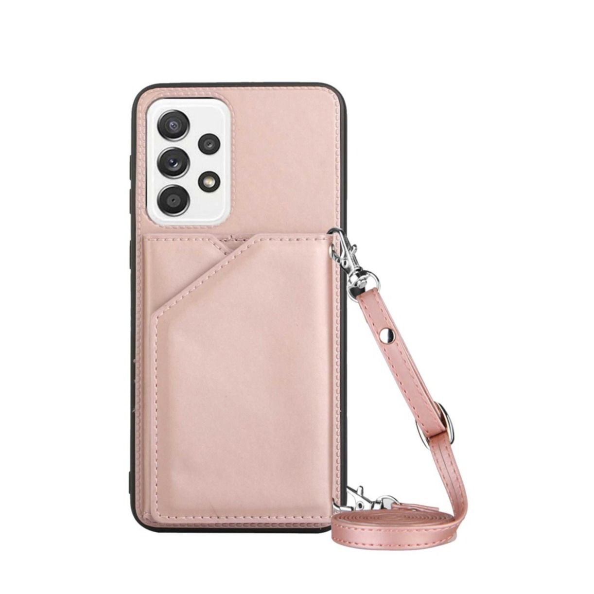 Image of Samsung Galaxy A53 5G Necklace Leder Schutz Hülle mit Kartenfächer + Handykette (150cm) - Roségold bei Apfelkiste.ch