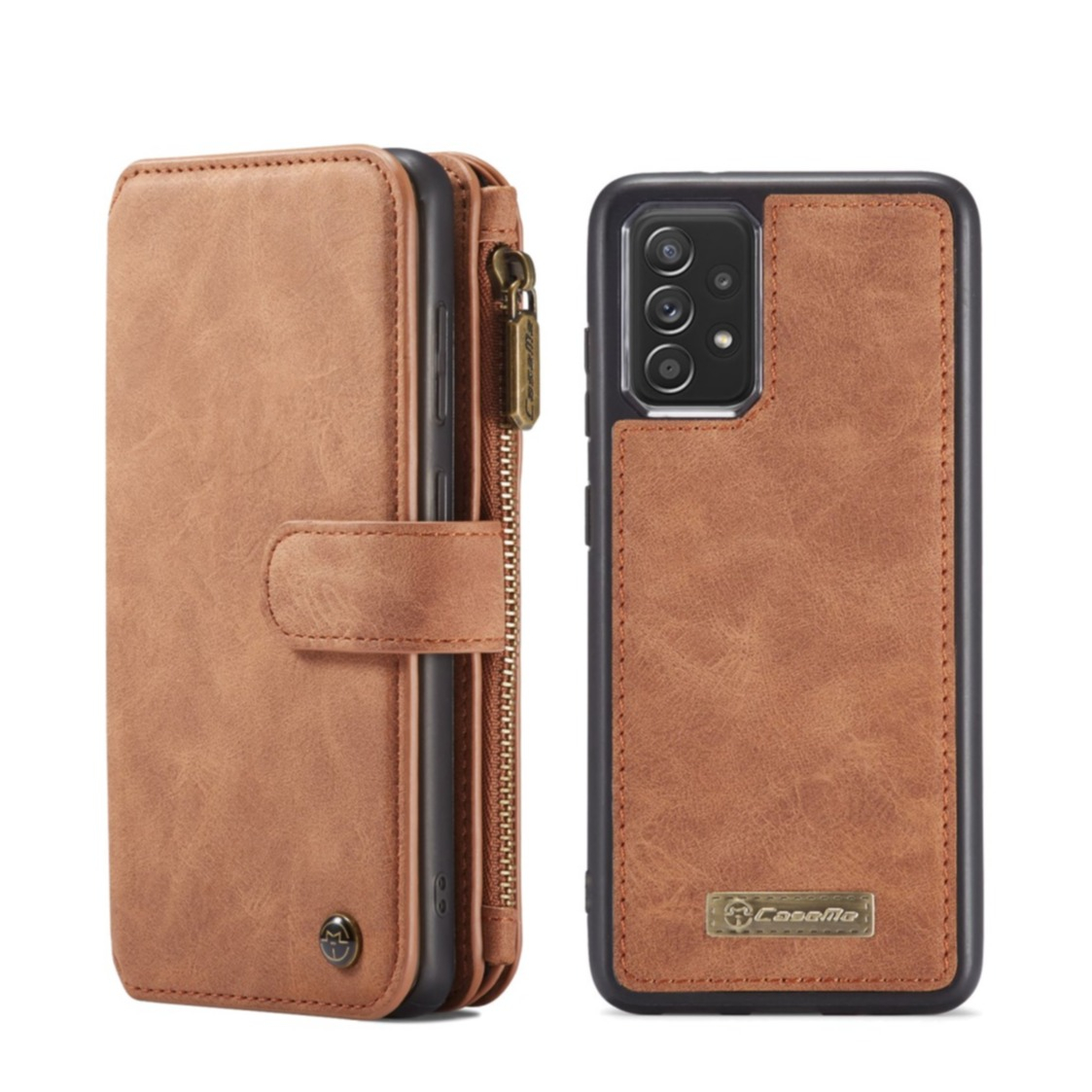 Image of Caseme - Samsung Galaxy A72 / A72 5G Echtleder Tasche Brieftasche (Wallet) + Kartenetui + Magnet Leder Case - Hellbraun bei Apfelkiste.ch