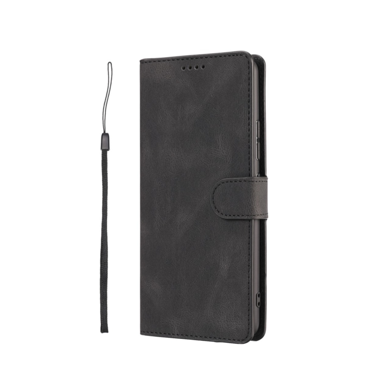 Image of Samsung Galaxy M62 Leder Tasche Flip Cover mit Kartenfächer Vintage Look + Trageschlaufe - Schwarz bei Apfelkiste.ch