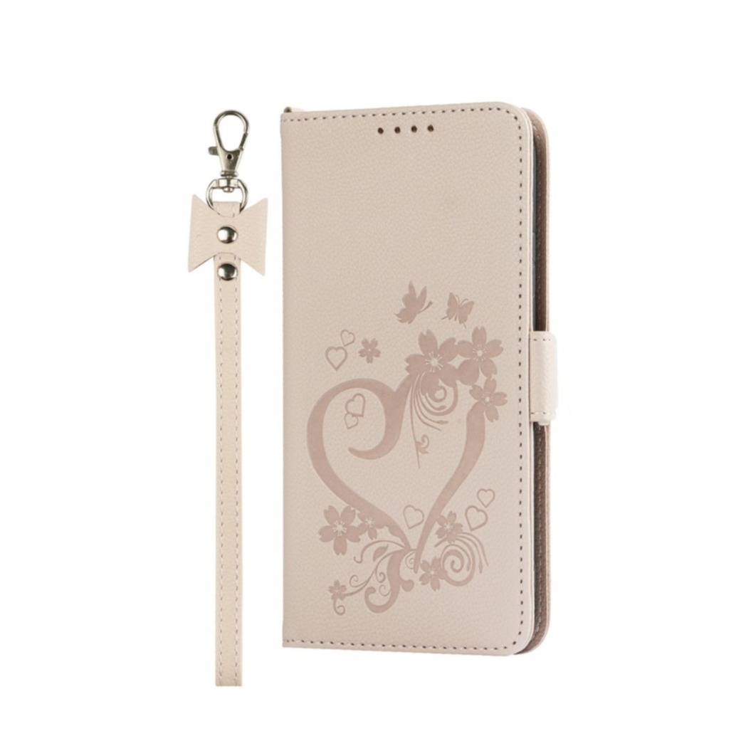 Image of Samsung Galaxy S21 5G Leder Tasche Litchi Look mit Herz Imprint - Beige bei Apfelkiste.ch