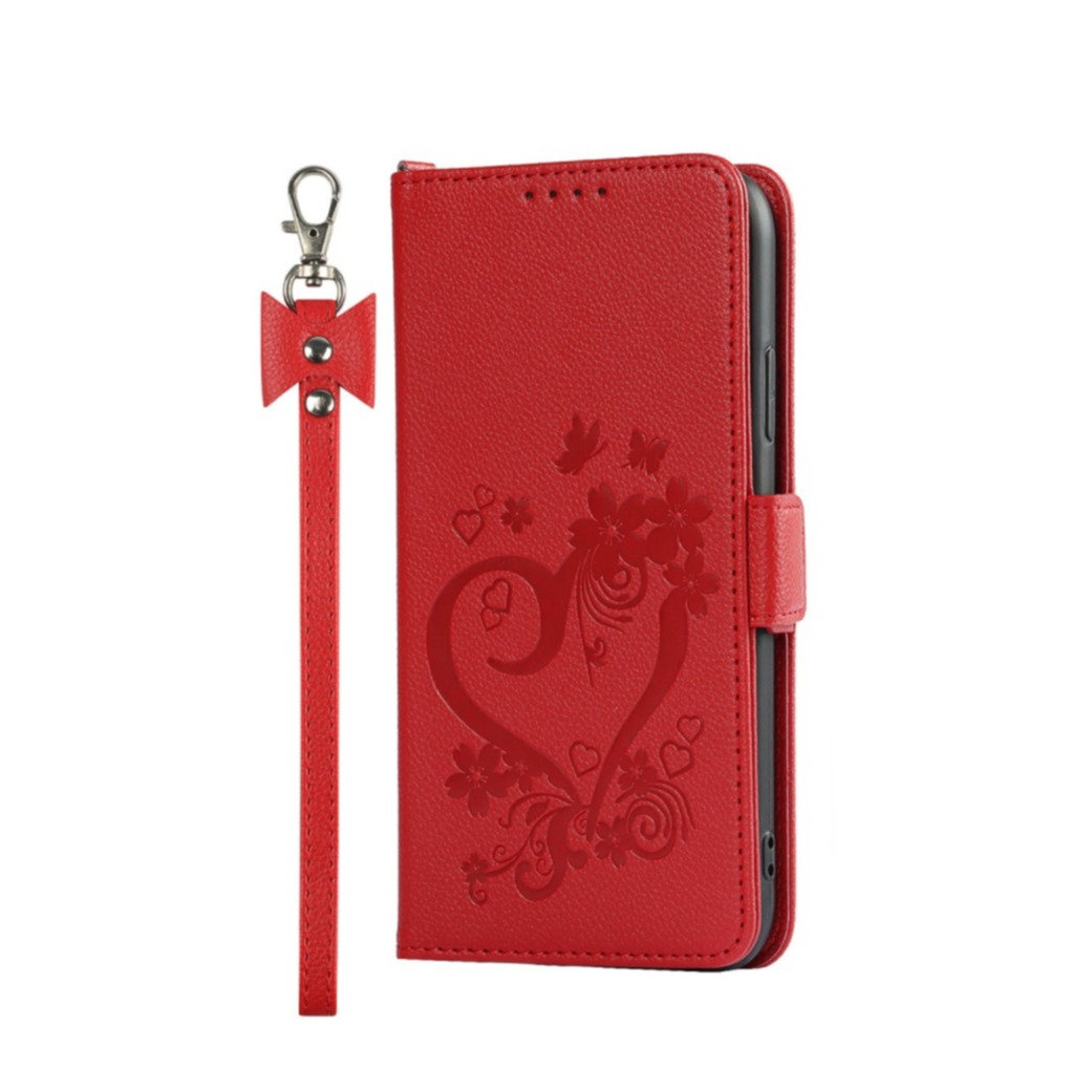 Image of Samsung Galaxy S21 5G Leder Tasche Litchi Look mit Herz Imprint - Rot bei Apfelkiste.ch