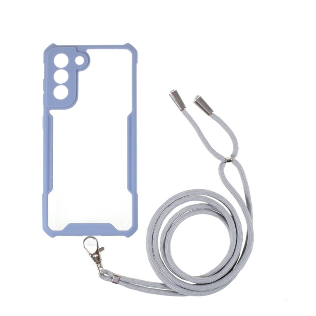 Image of Samsung Galaxy S21 FE 5G Hybrid Hülle TPU Bumper Acryl Rückseite + Necklace Handykette (150cm) - Transparent / Blau bei Apfelkiste.ch