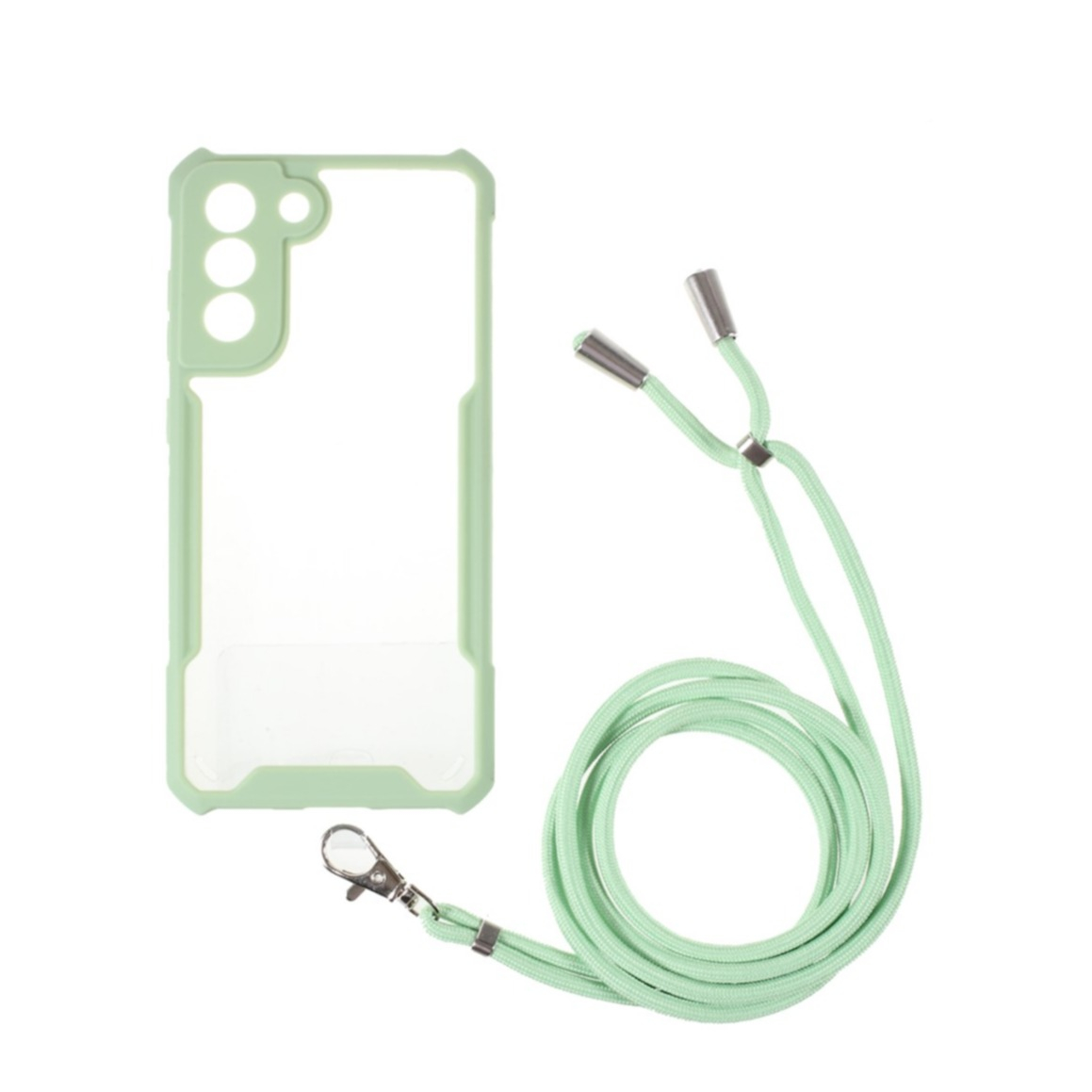 Image of Samsung Galaxy S21 FE 5G Hybrid Hülle TPU Bumper Acryl Rückseite + Necklace Handykette (150cm) - Transparent / Grün bei Apfelkiste.ch
