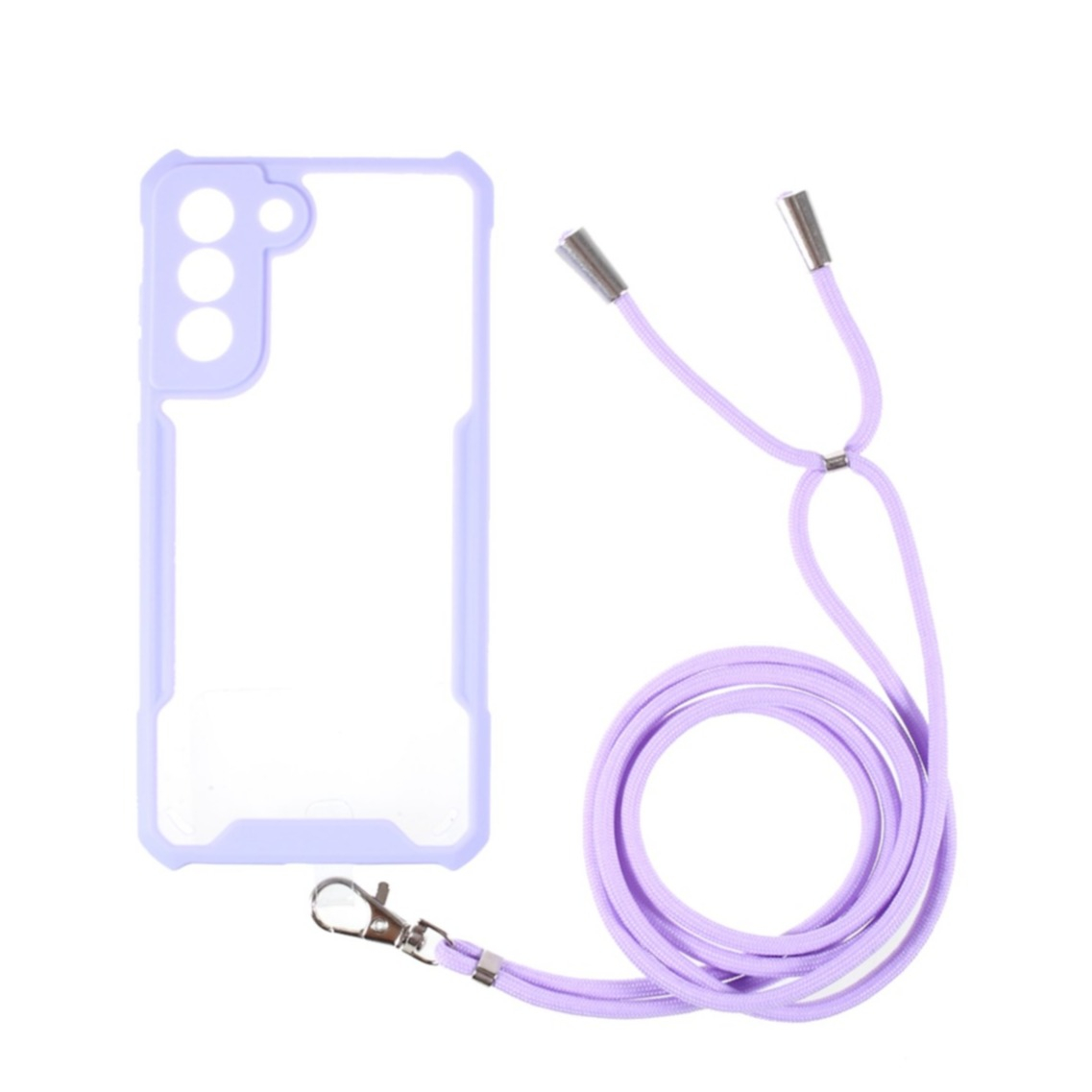 Image of Samsung Galaxy S21 FE 5G Hybrid Hülle TPU Bumper Acryl Rückseite + Necklace Handykette (150cm) - Transparent / Lila bei Apfelkiste.ch