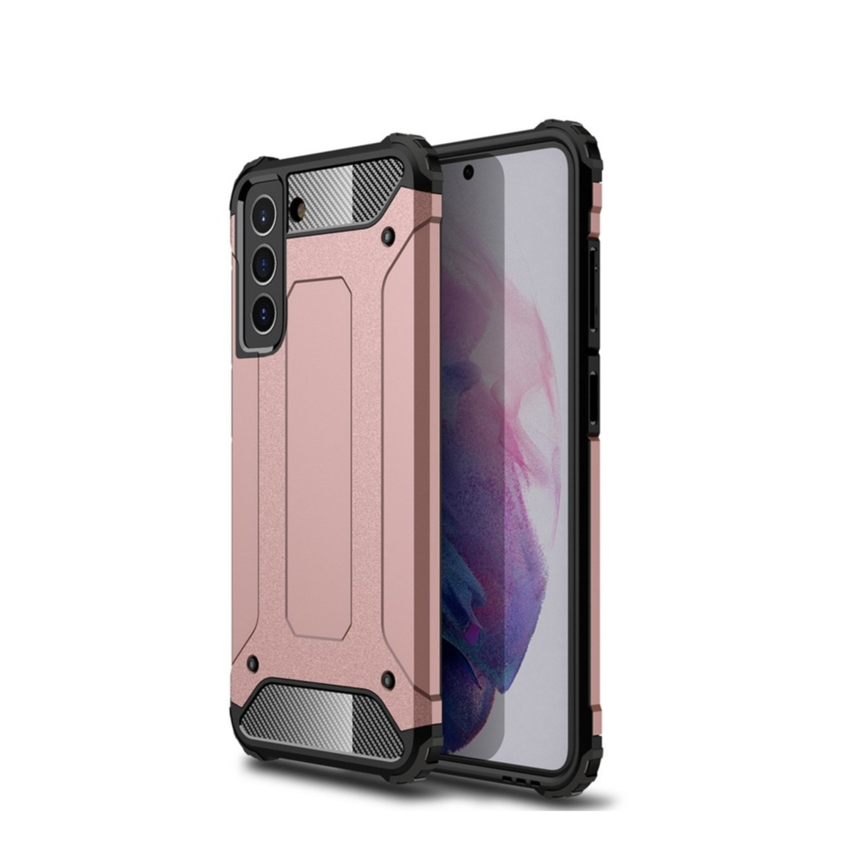 Image of Samsung Galaxy S21 FE 5G Outdoor Hybrid Hardcase Hülle - Roségold / Schwarz bei Apfelkiste.ch