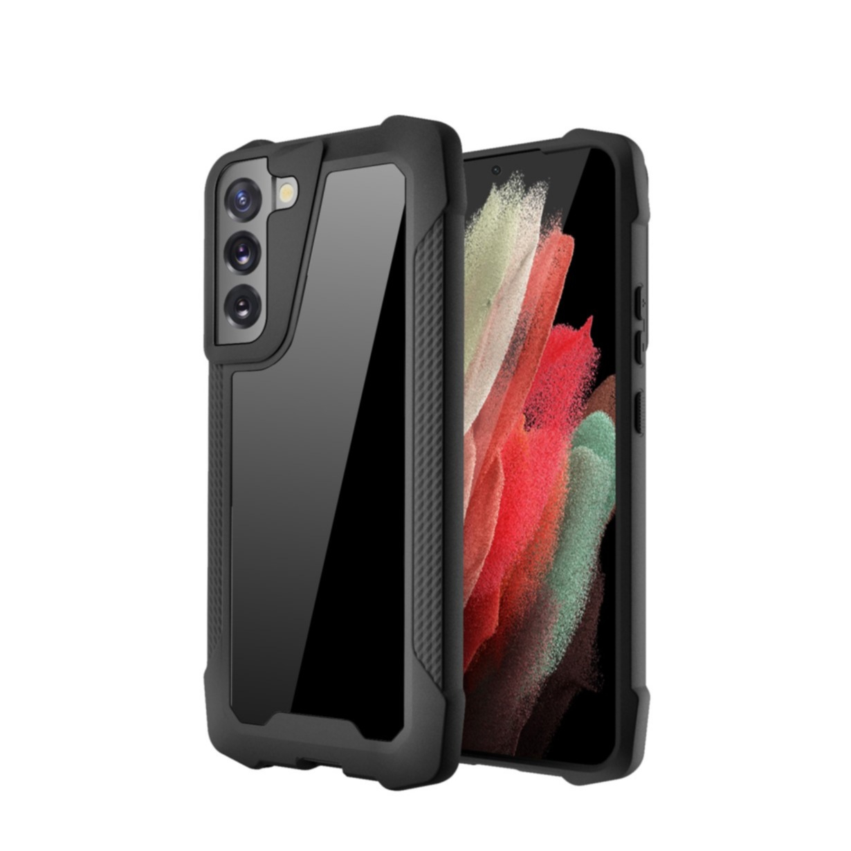 Image of Samsung Galaxy S22 5G Hybrid Gummi Outdoor Hülle mit Metall Rückseite Air Cushion Fallschutz - Schwarz (Verspiegelt) bei Apfelkiste.ch