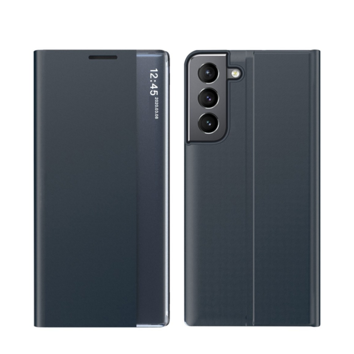 Image of Samsung Galaxy S22 5G Stoff Tasche Smart View Flip Cover - Dunkelblau bei Apfelkiste.ch