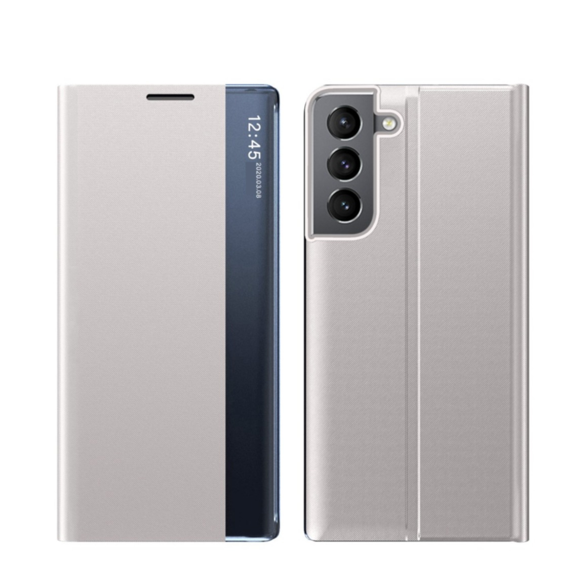 Image of Samsung Galaxy S22 5G Stoff Tasche Smart View Flip Cover - Silber bei Apfelkiste.ch