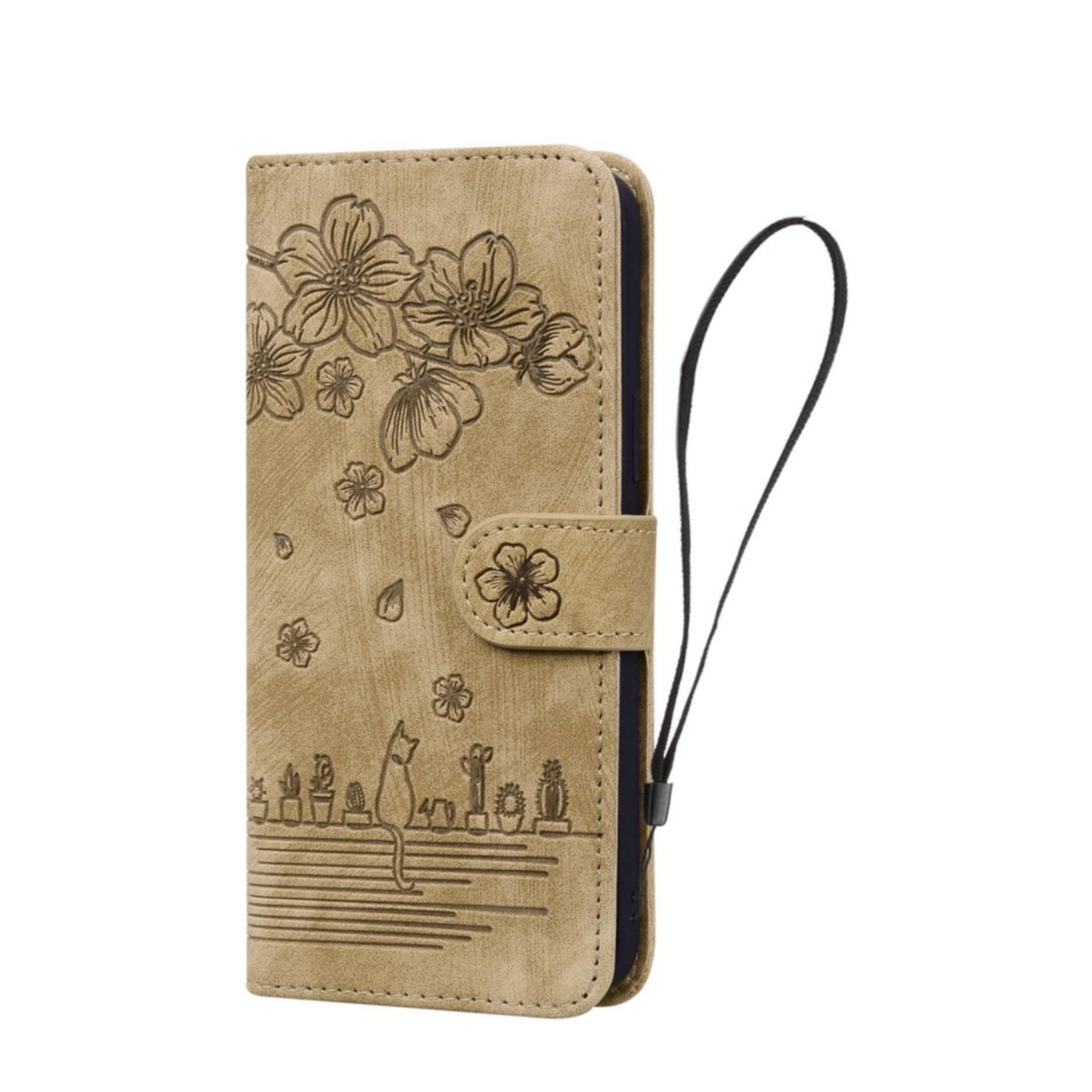 Image of Samsung Galaxy S22+ Plus 5G Leder Tasche Flip Cover Katze & Blumen Imprint - Braun bei Apfelkiste.ch