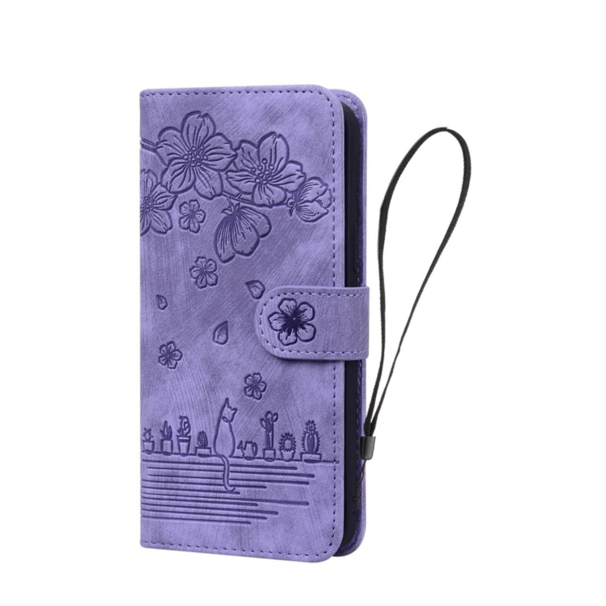 Image of Samsung Galaxy S22+ Plus 5G Leder Tasche Flip Cover Katze & Blumen Imprint - Lila bei Apfelkiste.ch