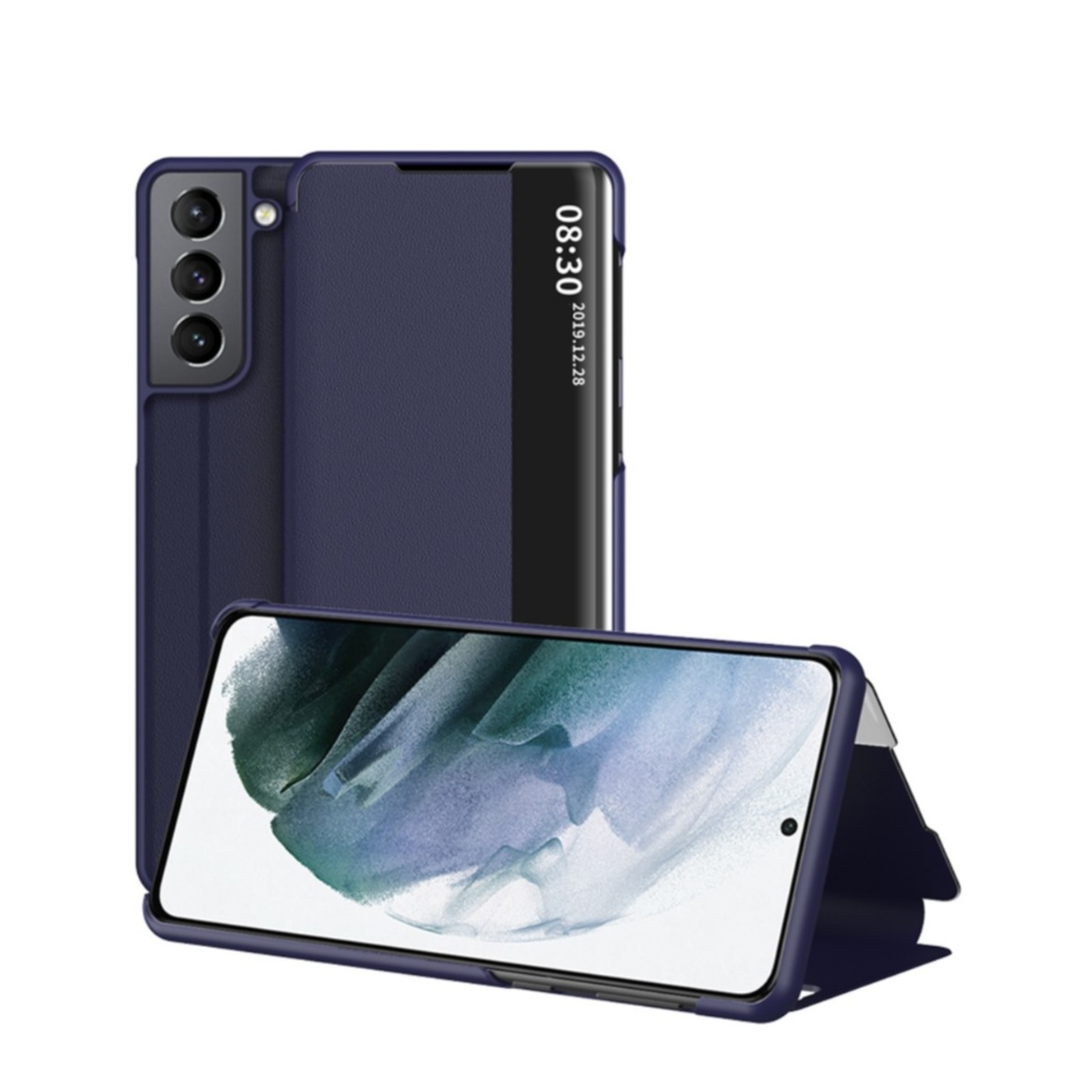 Image of Samsung Galaxy S22+ Plus 5G Leder Hülle Slim Window View Flip Case - Dunkelblau bei Apfelkiste.ch