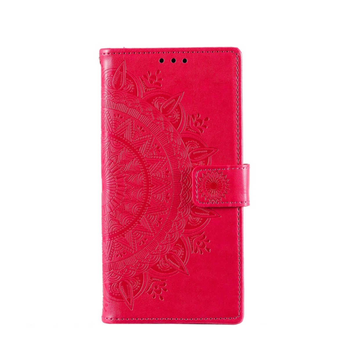 Image of Samsung Galaxy S22+ Plus 5G Leder Tasche Wallet - Mandala Flowers - Rot / Pink bei Apfelkiste.ch