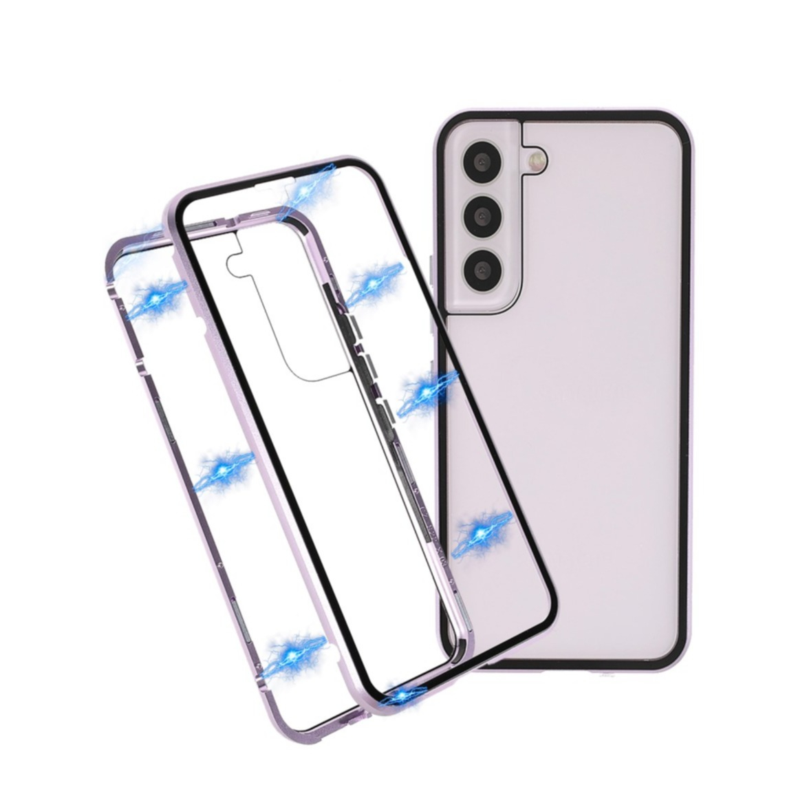 Image of Samsung Galaxy S22+ Plus 5G Magnetische Alu Schutzhülle mit Panzer Glas Backcover + Displayschutz (Magnet-Technologie) - Lila bei Apfelkiste.ch