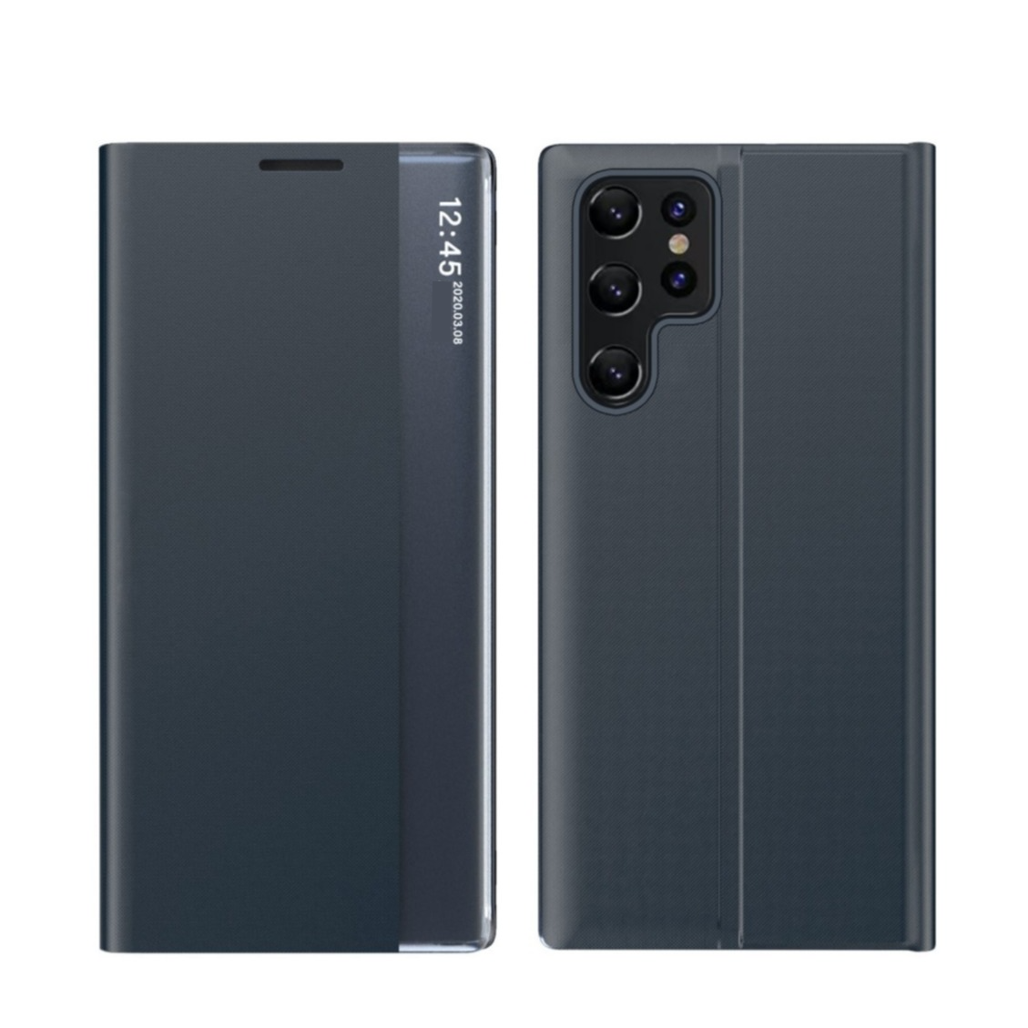 Image of Samsung Galaxy S22 Ultra 5G Stoff Tasche Smart View Flip Cover - Dunkelblau bei Apfelkiste.ch