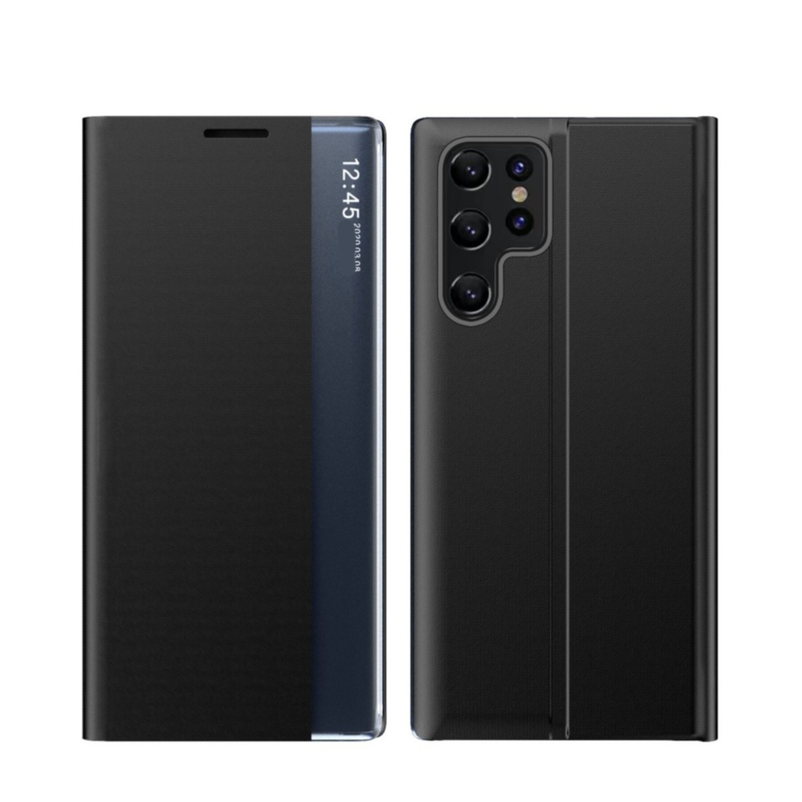 Image of Samsung Galaxy S22 Ultra 5G Stoff Tasche Smart View Flip Cover - Schwarz bei Apfelkiste.ch