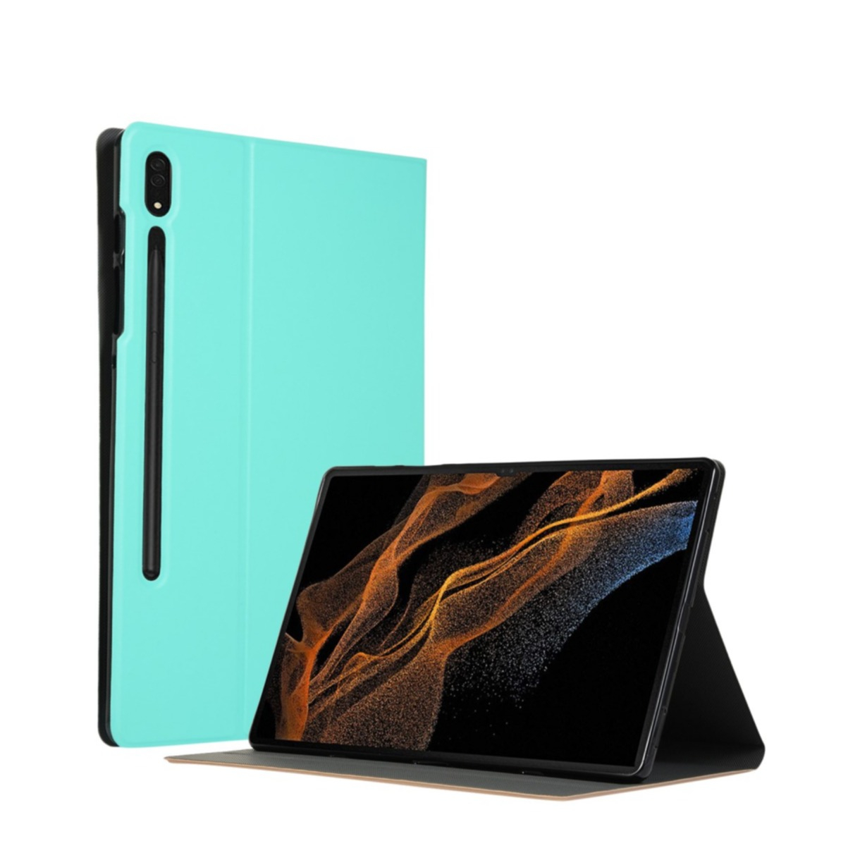 Image of Samsung Galaxy Tab S8 Ultra Leder Tasche Hardcase Hülle + S-Pen Halterung - Türkis bei Apfelkiste.ch