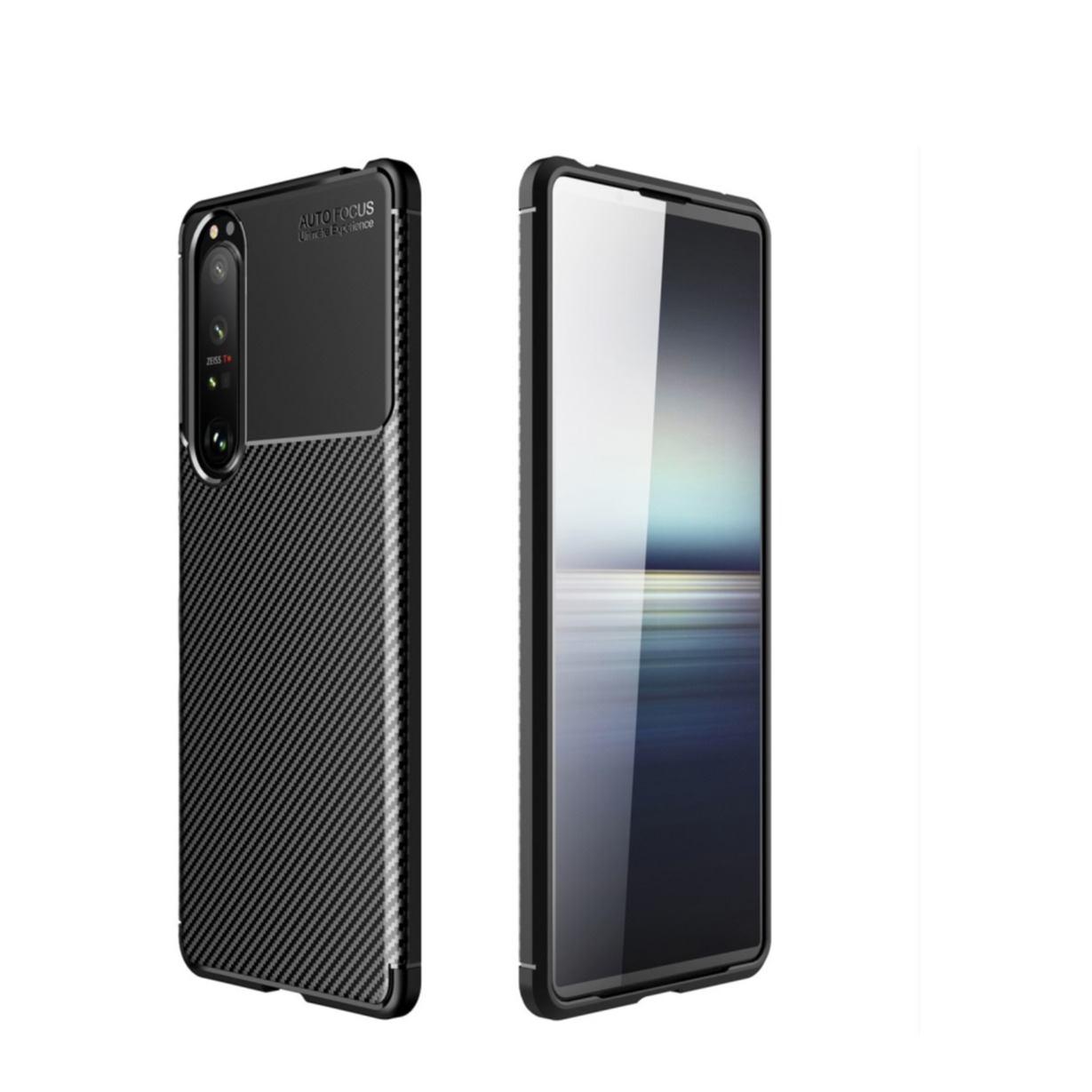 Image of Sony Xperia 1 III Gummi Case Schutzhülle mit Air Cushion Fallschutz im Carbon Look - Schwarz bei Apfelkiste.ch