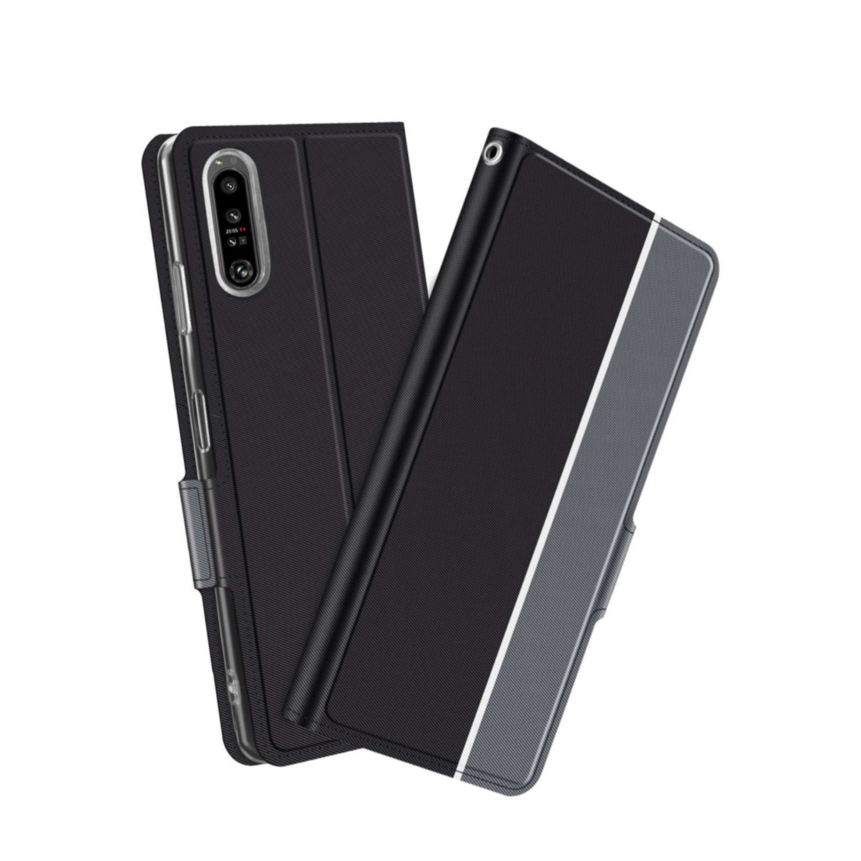 Image of Sony Xperia 1 IV Flip Cover Wallet Leder Tasche mit Kartenfächern Dual Color - Schwarz / Grau bei Apfelkiste.ch