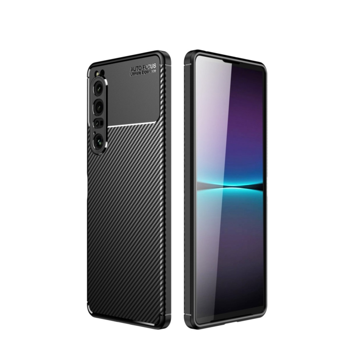 Image of Sony Xperia 1 IV Gummi Case Schutzhülle mit Air Cushion Fallschutz im Carbon Look - Schwarz bei Apfelkiste.ch