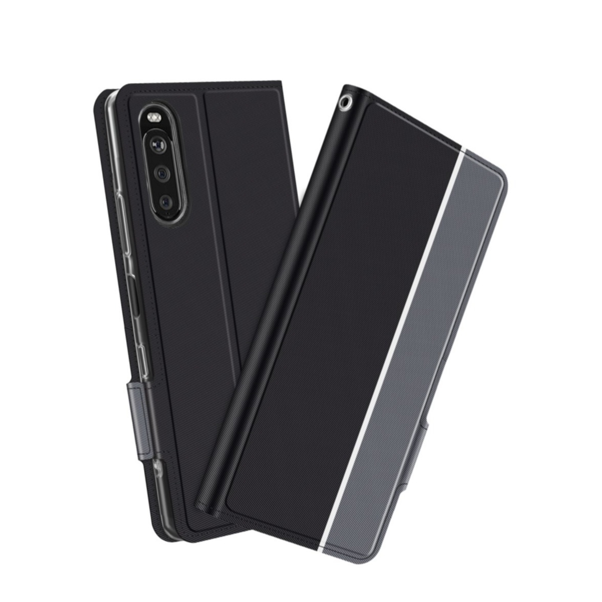 Image of Sony Xperia 10 III Flip Cover Wallet Leder Tasche mit Kartenfächern Dual Color - Schwarz / Grau bei Apfelkiste.ch