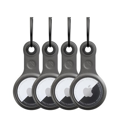 Image of Woodcessories - (4er Set) Apple AirTag BioCase Schutzhülle Anhänger Vegan Biologisch Abbaubar + Schlüsselring (ECO560) - Schwarz bei Apfelkiste.ch
