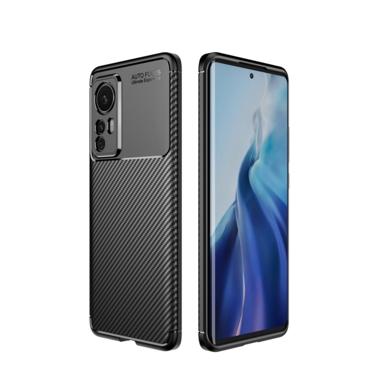 Image of Xiaomi 12 Gummi Case Schutzhülle mit Air Cushion Fallschutz im Carbon Look - Schwarz bei Apfelkiste.ch