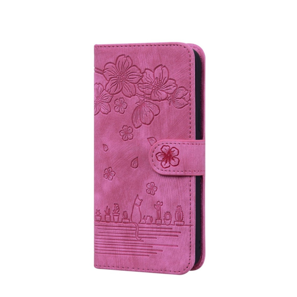 Image of Xiaomi 12 Leder Tasche Flip Cover Katze & Blumen Imprint - Pink bei Apfelkiste.ch