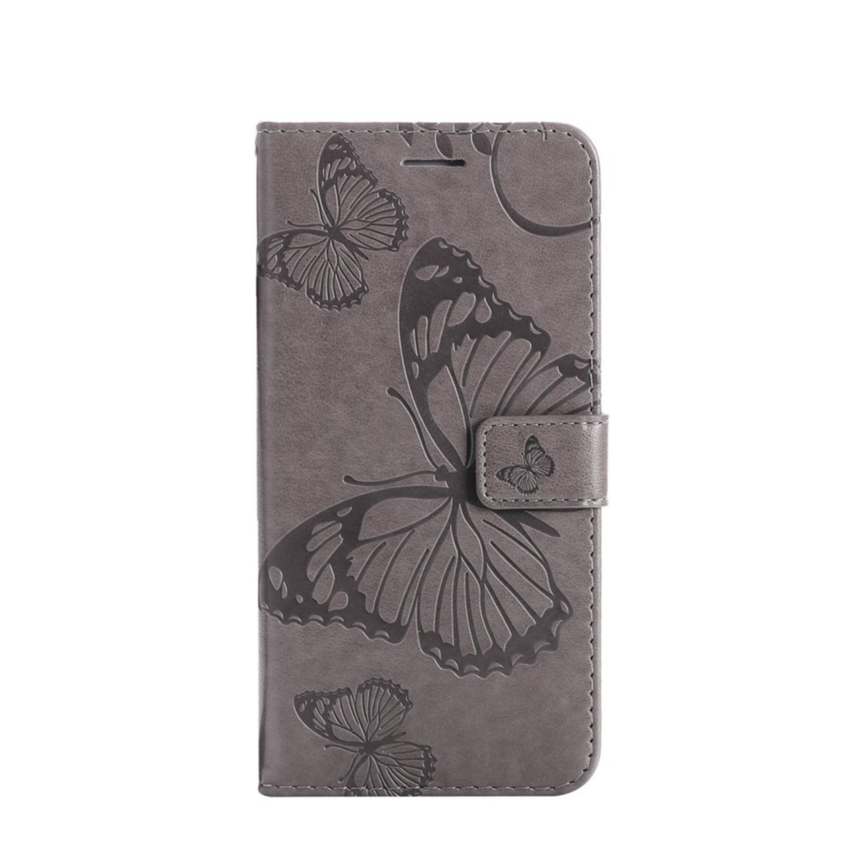 Image of Xiaomi 12 Leder Tasche mit Kartenfach + Handschlaufe Schmetterling - Grau bei Apfelkiste.ch