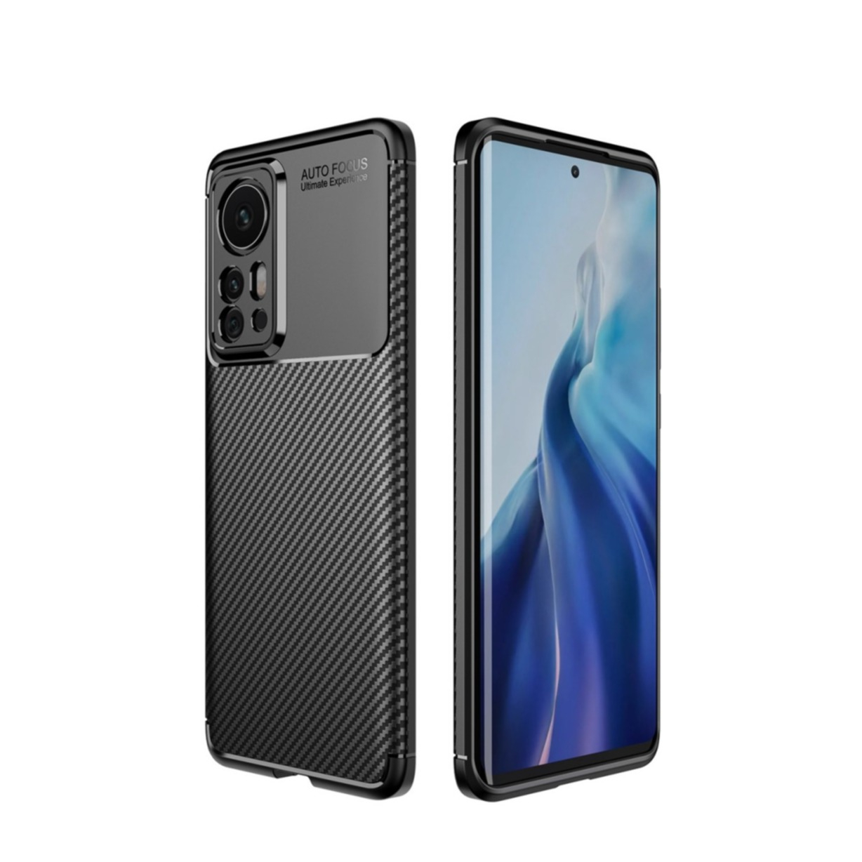 Image of Xiaomi 12 Pro Gummi Case Schutzhülle mit Air Cushion Fallschutz im Carbon Look - Schwarz bei Apfelkiste.ch