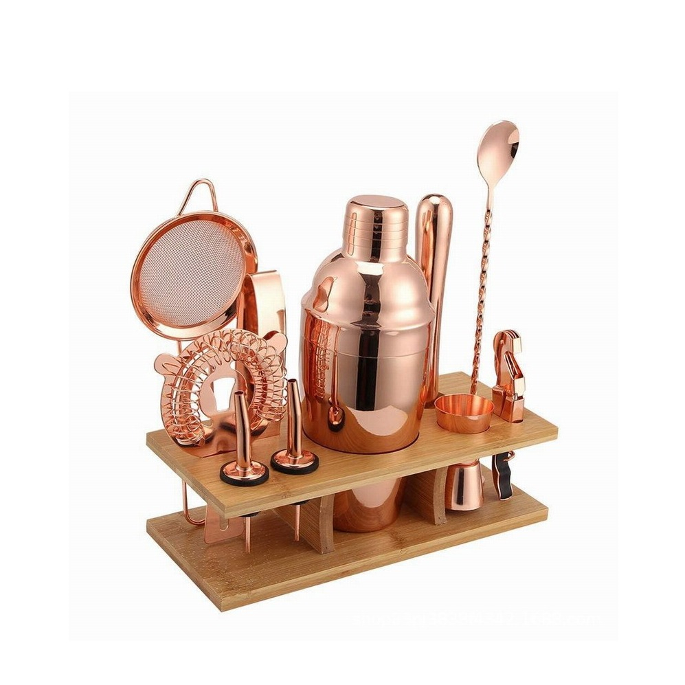 Image of (11-tlg. Set) 0.55L Edelstahl Cocktail Mixer Bar Shaker Kit - Roségold bei Apfelkiste.ch