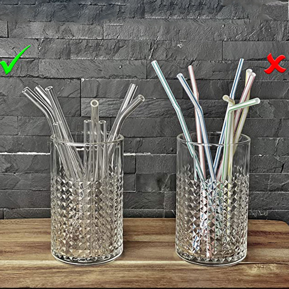 6 Wiederverwendbare Gebogene Glas-Strohhalme – Mit Bürsten – Perfekt Für Smoothies, Cocktails & Mehr