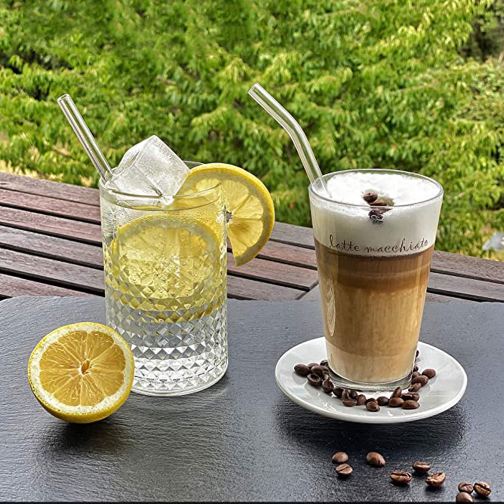 6 Wiederverwendbare Gebogene Glas-Strohhalme – Mit Bürsten – Perfekt Für Smoothies, Cocktails & Mehr