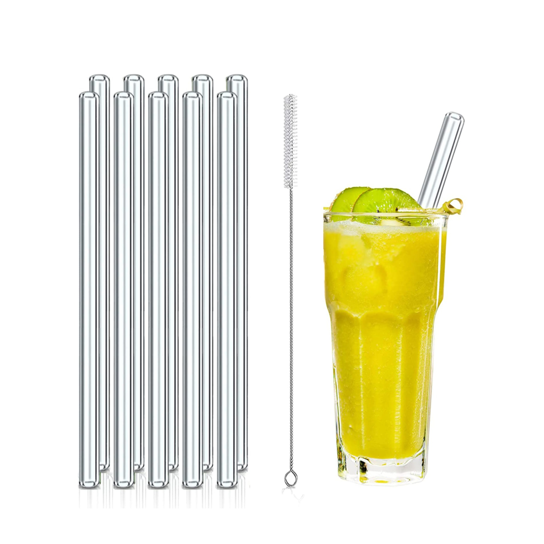 Image of (11-tlg. Set) 20cm Glas Strohhalme Wiederverwendbare Trinkhalme inkl. Reinigungsbürsten - Transparent bei Apfelkiste.ch